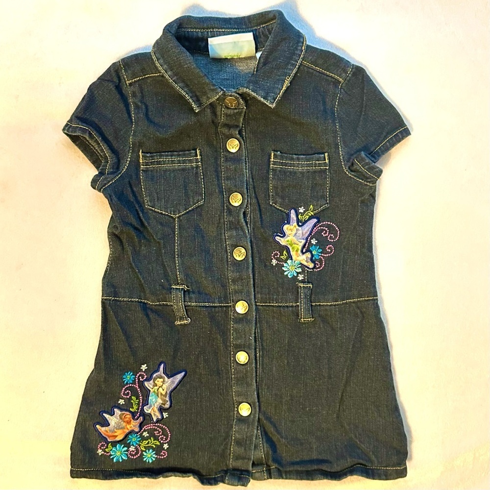 Vintage Disney Tinkerbell Fairies Denim Snap Front Jean Dress 3T Toddler Baby